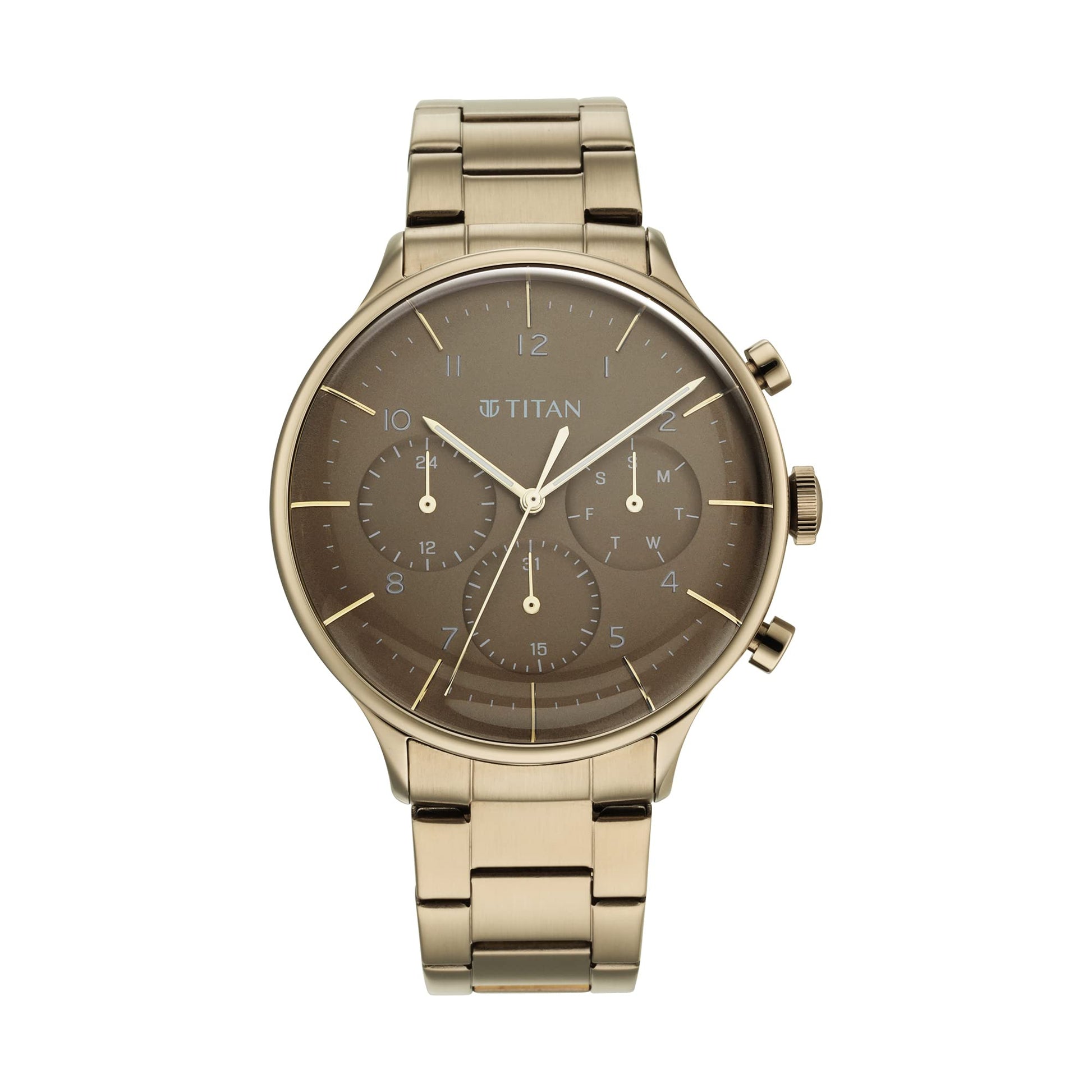 Titan Urban Magic Quartz Multifunction Brown Dial Brown Stainless Steel Strap Wa