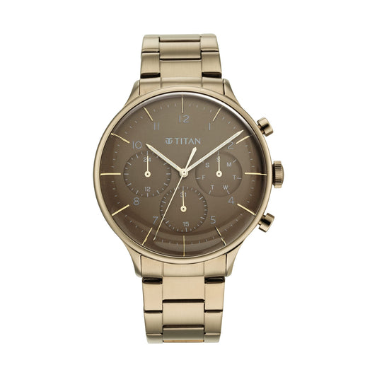 Titan Urban Magic Quartz Multifunction Brown Dial Brown Stainless Steel Strap Wa