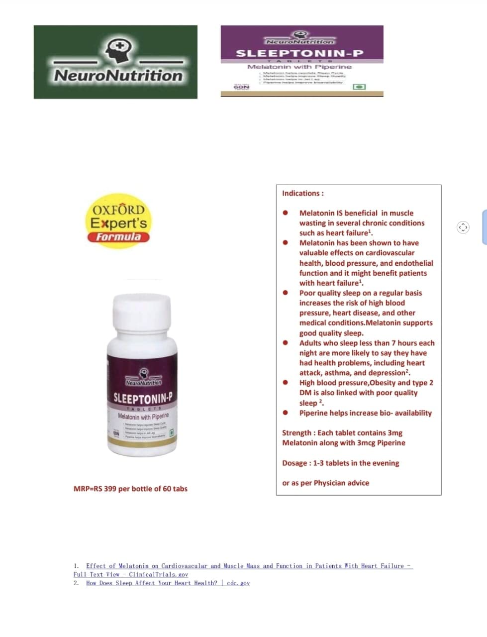 NeuroNutrition Oxford Expert's BUY1GET1 FREE TODAY ONLY DEAL SLEEP KIT SLEEPTONIN-P Melatonin 3mg With Sleep Assessment & Knowledge Kit, Sleeping pills, Sleeping tablets (Developed Formula by Oxford University Sleep Medicine Expert) (Pack of 60 Tablets)