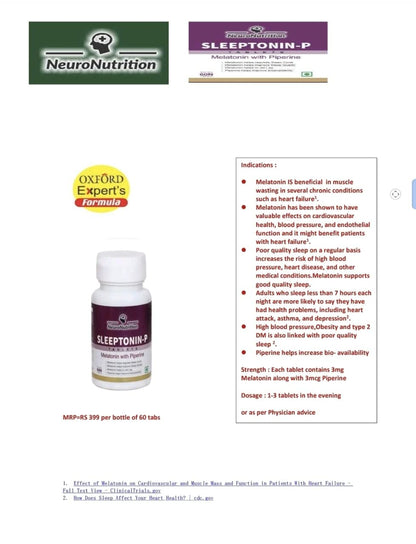 NeuroNutrition Oxford Expert's BUY1GET1 FREE TODAY ONLY DEAL SLEEP KIT SLEEPTONIN-P Melatonin 3mg With Sleep Assessment & Knowledge Kit, Sleeping pills, Sleeping tablets (Developed Formula by Oxford University Sleep Medicine Expert) (Pack of 60 Tablets)