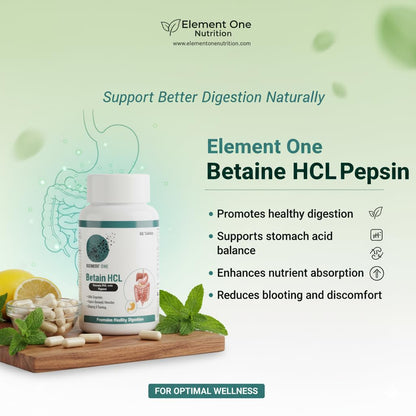 Betaine HCL with Pepsin – Supports Nutrient Absorption, Healthy Stomach Acid Levels & Digestive Enzyme Function – Helps Indigestion, Bloating & Gut Health 60 Veg Tablets