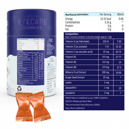 Knoll Healthcare Nutrinol Eye Defense Gummies with Lutein & Zeaxanthin | Reduces Digital Strain | Orange Flavor 30 Gummies | Eye Vision Support Supplement for Men & Women | Natural 9 Ingredients