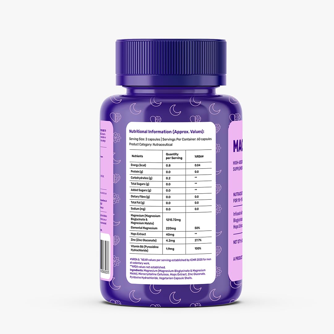 What’s Up Wellness MagBliss Magnesium Supplement| Magnesium Glycinate,Malate, Zinc & B6| Sleep, Cramps, Recovery, Nerve & Muscle Function| Men & Women| High Absorption & Clinically Proven| 60 Capsules