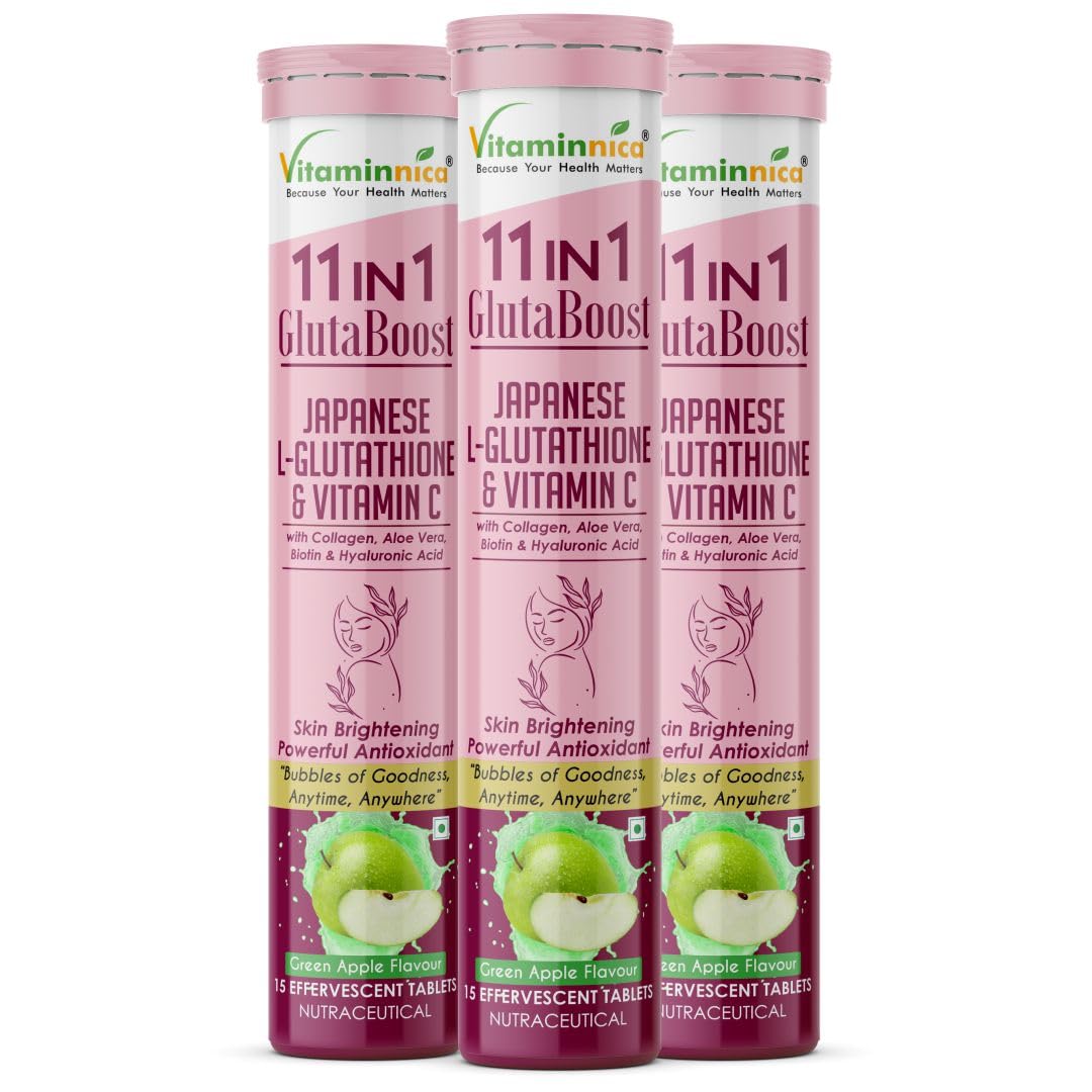 Vitaminnica Gluta Boost 11-in-1-45 Effervescent Tablets | Orange Flavour | Japanese L-Glutathione, Collagen, & Hyaluronic Acid