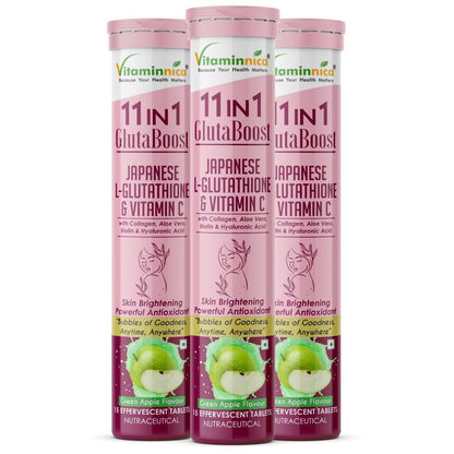 Vitaminnica Gluta Boost 11-in-1-45 Effervescent Tablets | Orange Flavour | Japanese L-Glutathione, Collagen, & Hyaluronic Acid