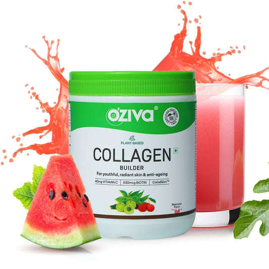 OZiva Vegan Collagen (Watermelon) with Biotin & Vitamin C For Brighter & Youthful Skin | Collagen Supplement For Women & Men | Plant Based Collagen Powder | Certified Vegan 125g