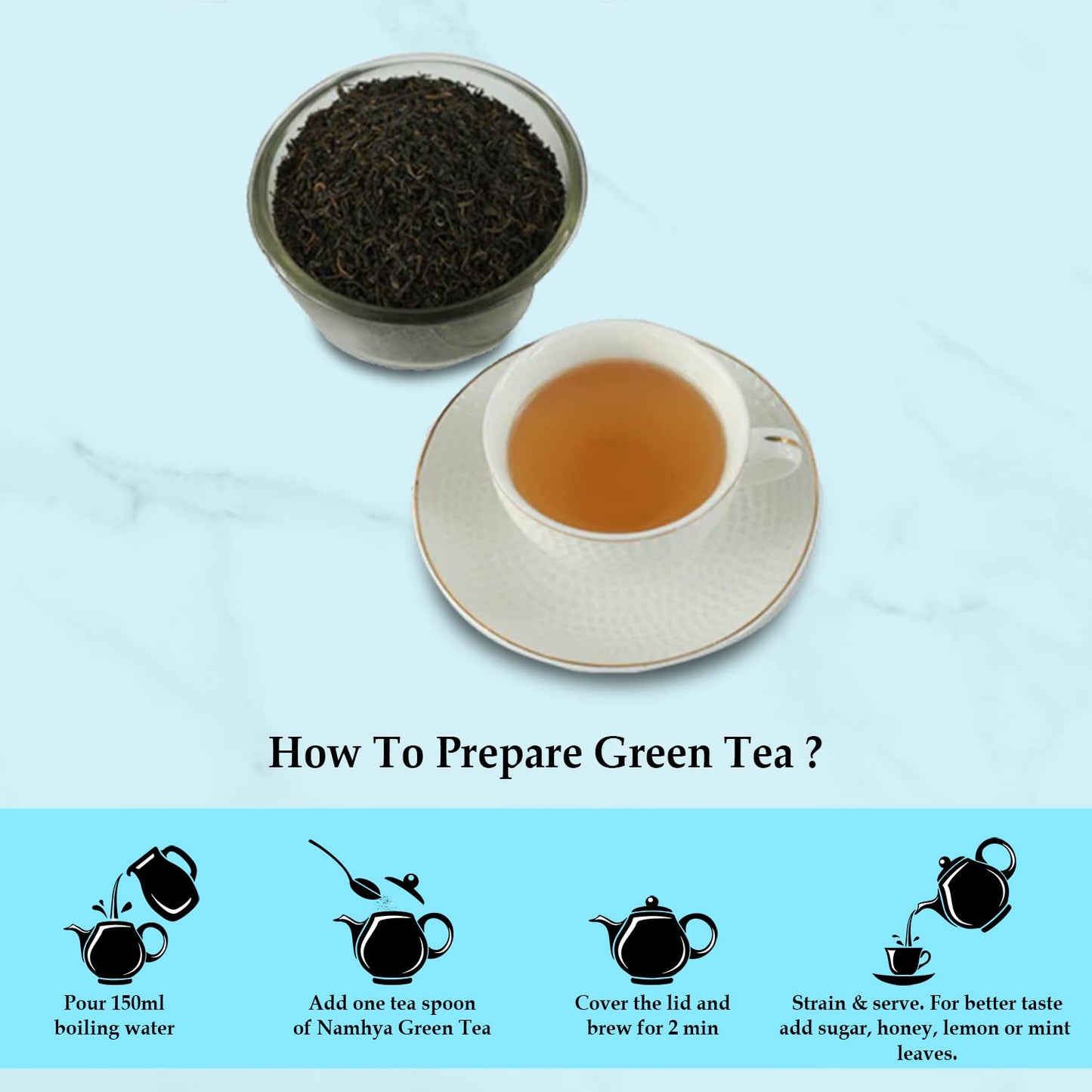 Namhya - Whole Leaf Green Tea - 250g (125 Cups) - Boosts Metabolism, Burns Fat, Supports Heart & Brain - Pure Green Tea Leaves - Natural, No Preservatives - Balances Pitta & Kapha, Supports Digestion