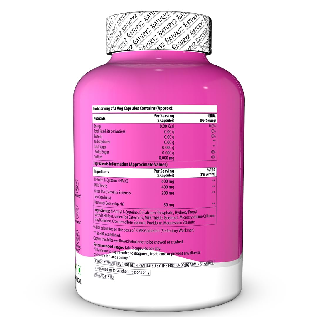 NATURYZ After Cheers Fatty Liver & Alcohol Detox Supplement with Milk Thistle, N-Acetyl Cysteine (NAC), Green Tea & Beetroot | Advanced Liver Health, Hangover Recovery | Helps detox After Drinking | 60 Vegetarian Capsules