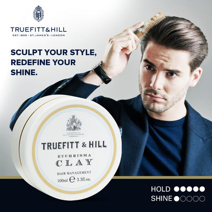 Truefitt & Hill Hair Styling Clay | 100gm | Best for Short to Medium Hair |Strong Hold| Matt Finish |Restylable | Easy Wash Off | Hair Styling Clay|Hair Styling For Men|Safe For Daily Use|Non Greasy|Non Oily Look|Wheat Protein & Limonene