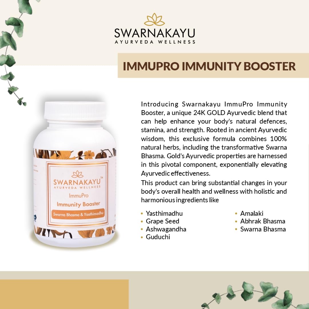 Swarnakayu 24k Gold Bhasma Immunity Booster, India's Exclusive Ayurvedic Wellness Product, Helps Boost Body's Natural Defence Mechanisms, Stamina, Strength, 100% Ayurvedic Ingredients - 30 tablets