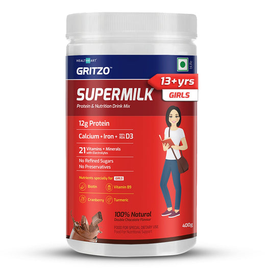 Gritzo Supermilk 13+Y For Girls, Health Drink For Kids, 100% Natural Double Choc