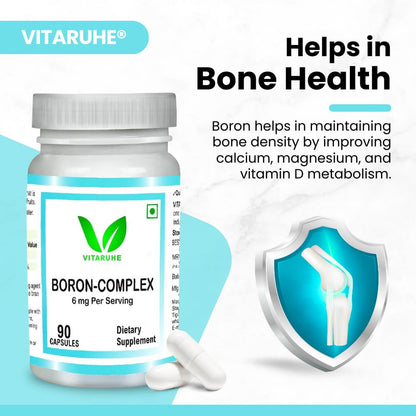 VITARUHE® Triple Boron Complex 6 mg Supplement | 90 capsules | Vegetarian, Non-GMO & Gluten Free | Triple Action Boron Citrate, Boron Glycinate, Boron Asparate