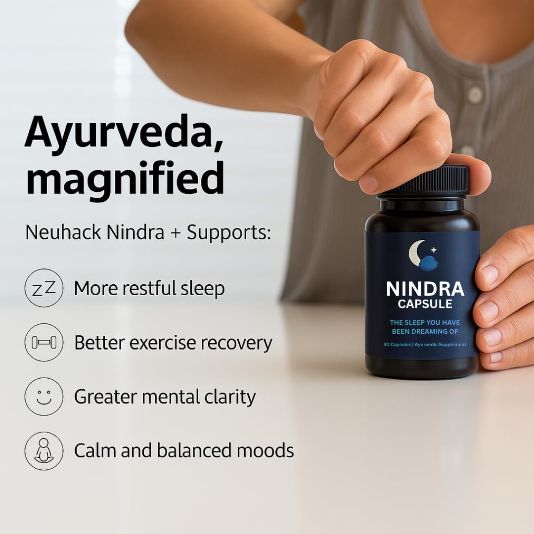 Neuhack Nindra Sleep Support Supplement | Ayurvedic capsule for relaxation and brain wellness - 30 Capsules