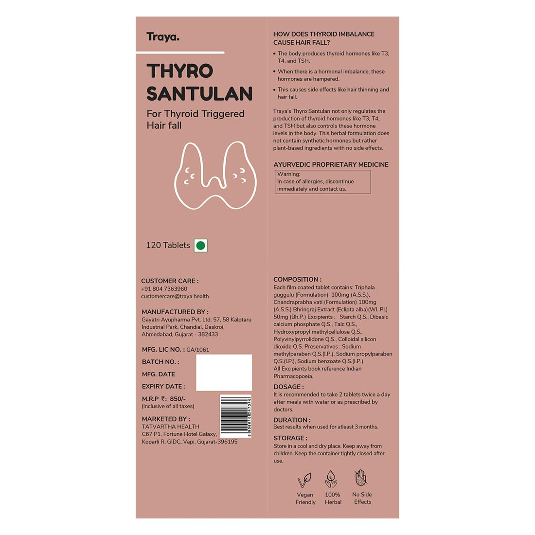 Traya Thyro Santulan- Ayurvedic Thyroid Supplements To Manage Thyroid Weight Loss | Boosts Metabolism, Hormonal Balance & Promotes Hair Growth | Consists of Bhringraj, Triphala, Guggulu | 120 Tablets