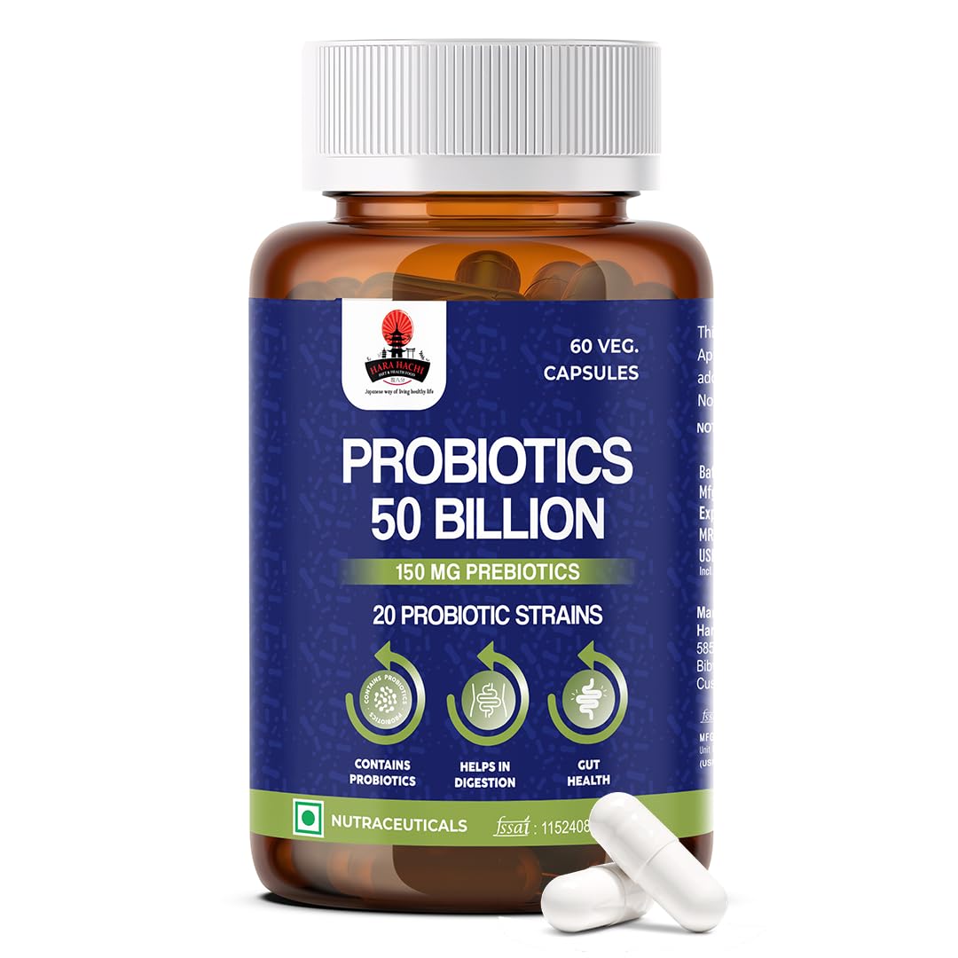 Hara Hachi Worlds No. 1 Supplement| 50 Billion CFU Gut Health Supplements with Probiotic | Gut Cleanse with Prebiotics and Probiotics| 60 Veg Capsules| L Reuteri Probiotics Supplement for Gut Health|