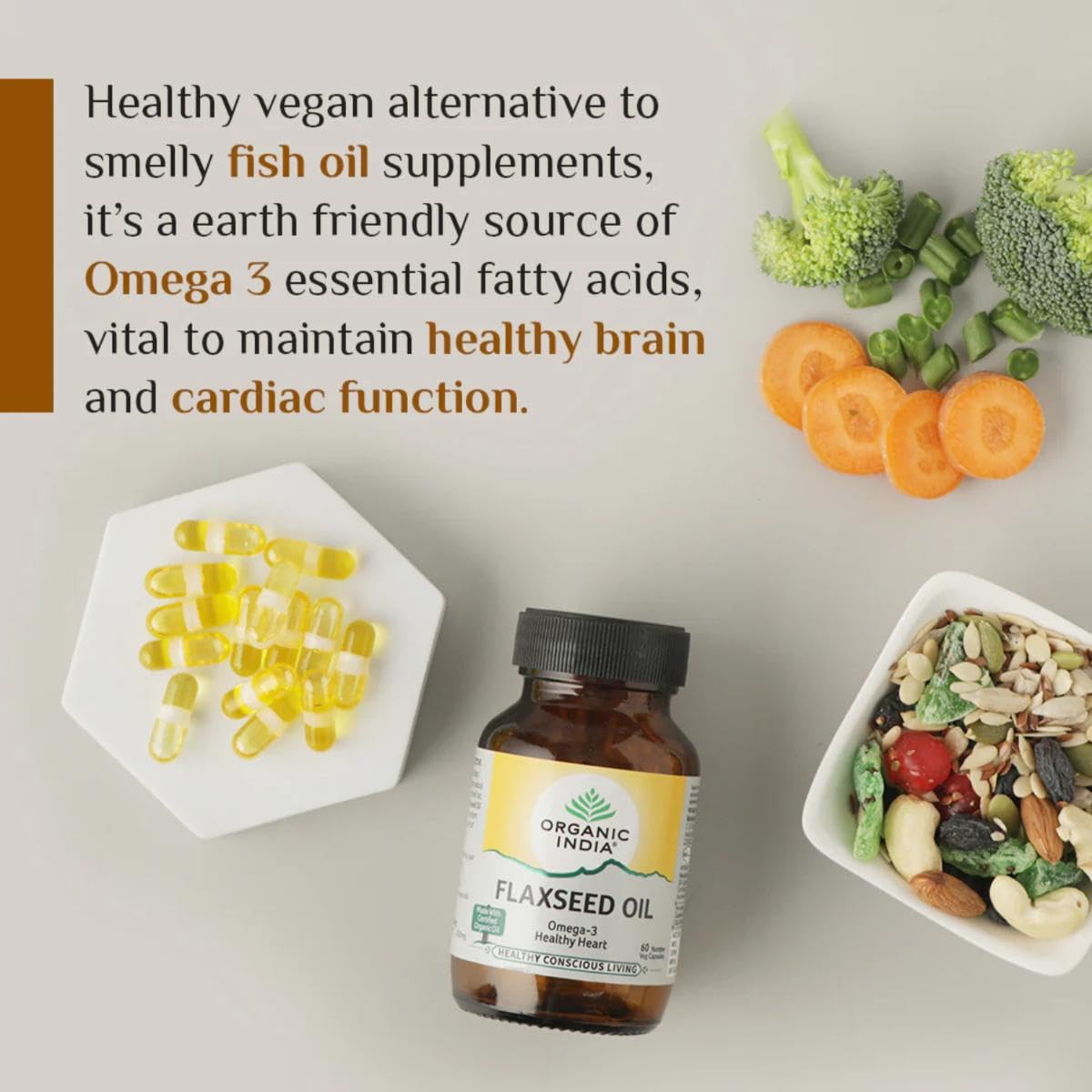 A TATA Product - Organic India Flaxseed Oil - 60 Veg Capsules, Natural- image 2