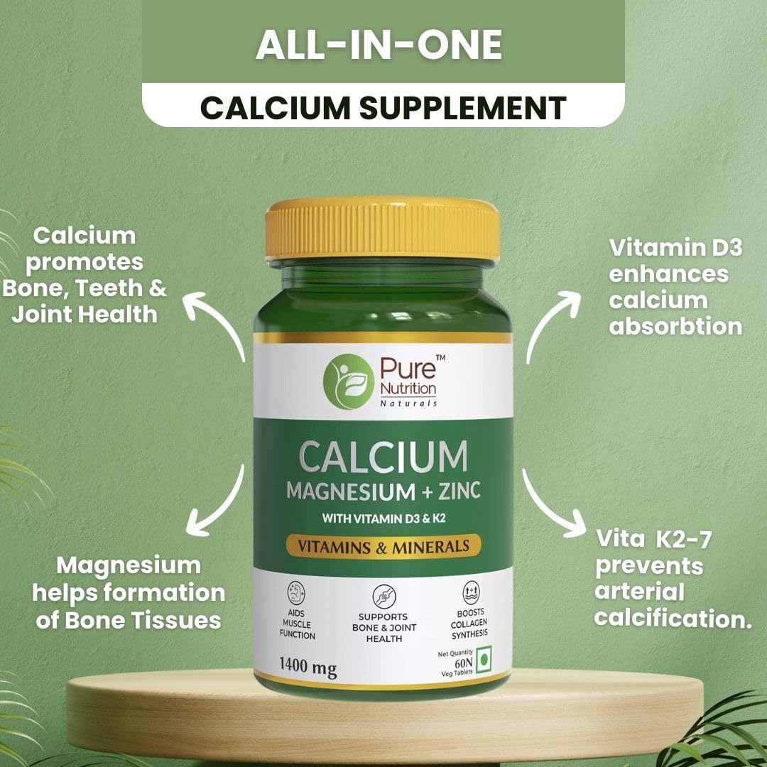 Pure Nutrition Calcium Cirate 60 Tablets, With Magnesium Zinc & Vitamin D3 & K2 (600 IU) for Women & Men | Supports Bone & Joint Health | Help Muscle Health & Boosts Collagen Synthesis