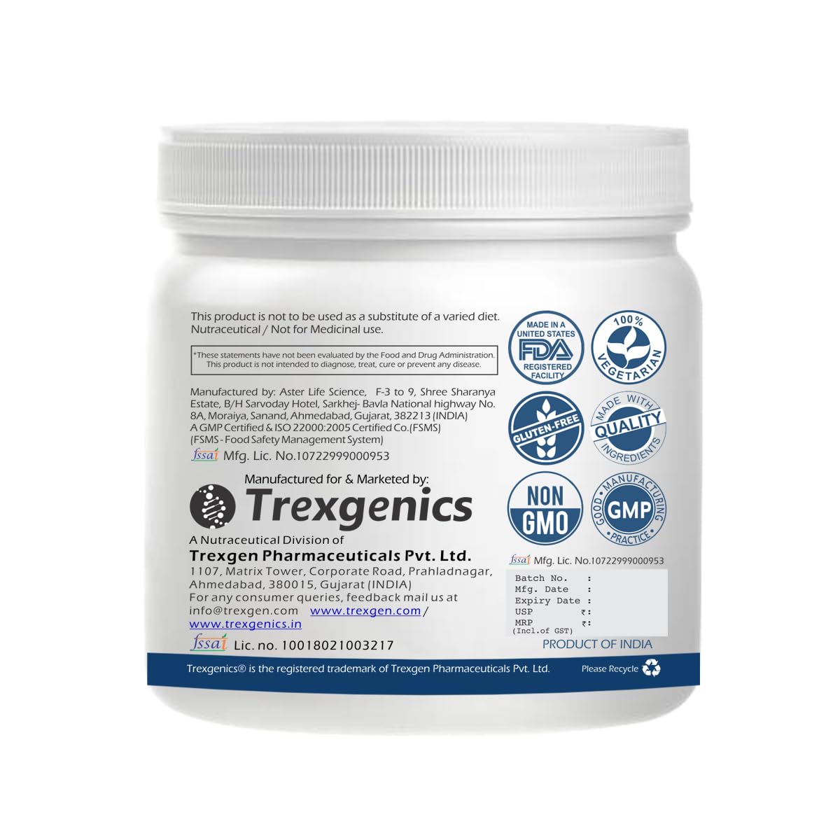 Trexgenics L-GLUTAMINE Pure Powder (50 Servings) Muscle Building Block for Strength & Growth, Leaky Gut Health, Immunity (250 gm) (Pack of 1)