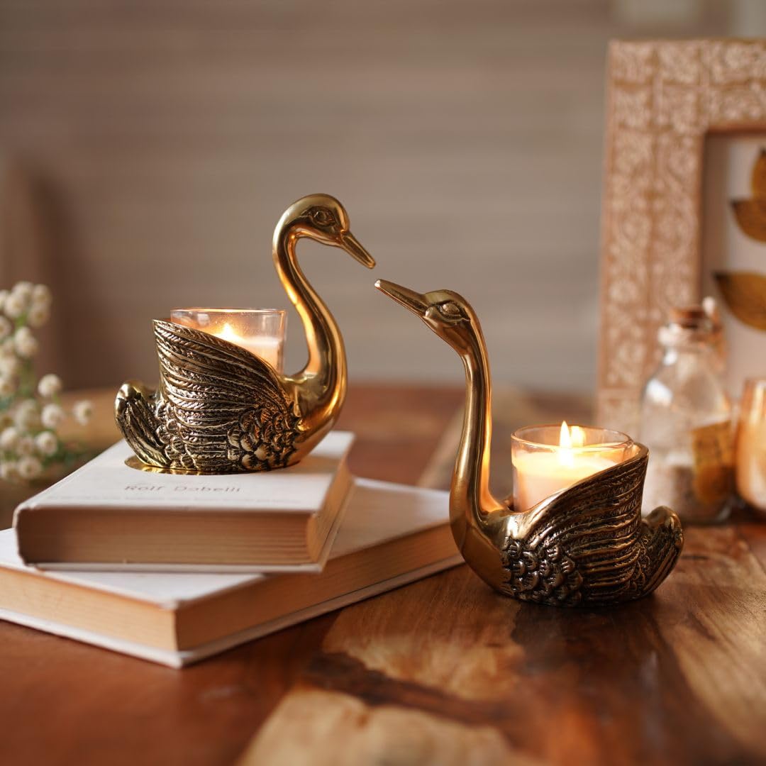 BEHOMA Metal Pair of Swans for Good Luck and Love | Candle Holder for H- image 4