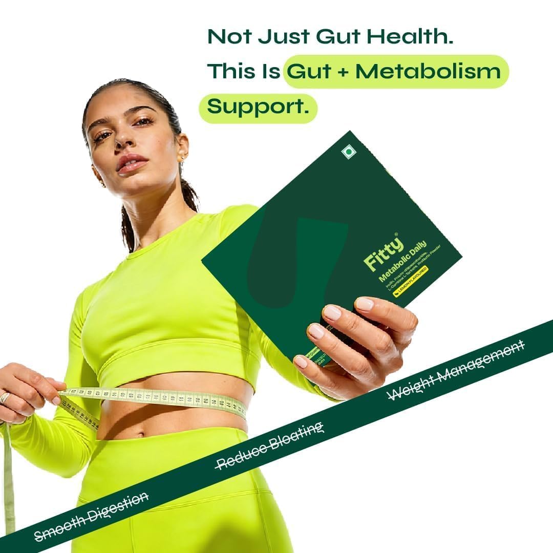 Fitty Metabolic Daily Prebiotic & Probiotic Sachets | 20 Billion CFU Synbiotic Formula with 7g Fiber Blend & 1000mg L-Carnitine | Gut Health, Digestion, Metabolism & Satiety Support | 15 Sachets