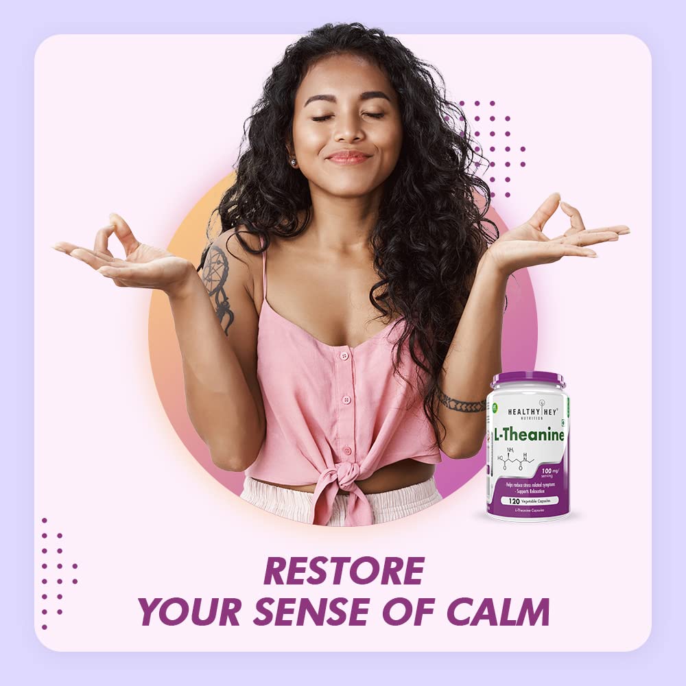 HealthyHey L-Theanine-Support Relaxation - 90 Vegetarian Capsules (Pack of 1)