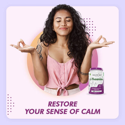 HealthyHey L-Theanine-Support Relaxation - 90 Vegetarian Capsules (Pack of 1)