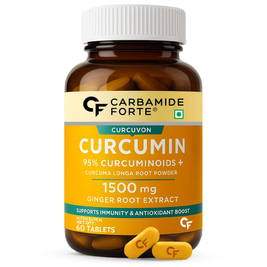 Carbamide Forte Curcumin Tablets with Piperine and 95% Curcuminoids | Anti inflammatory Supplement for Adults | With Curcuma Longa, Turmeric & Ginger Root extract | 60 Veg Tablets