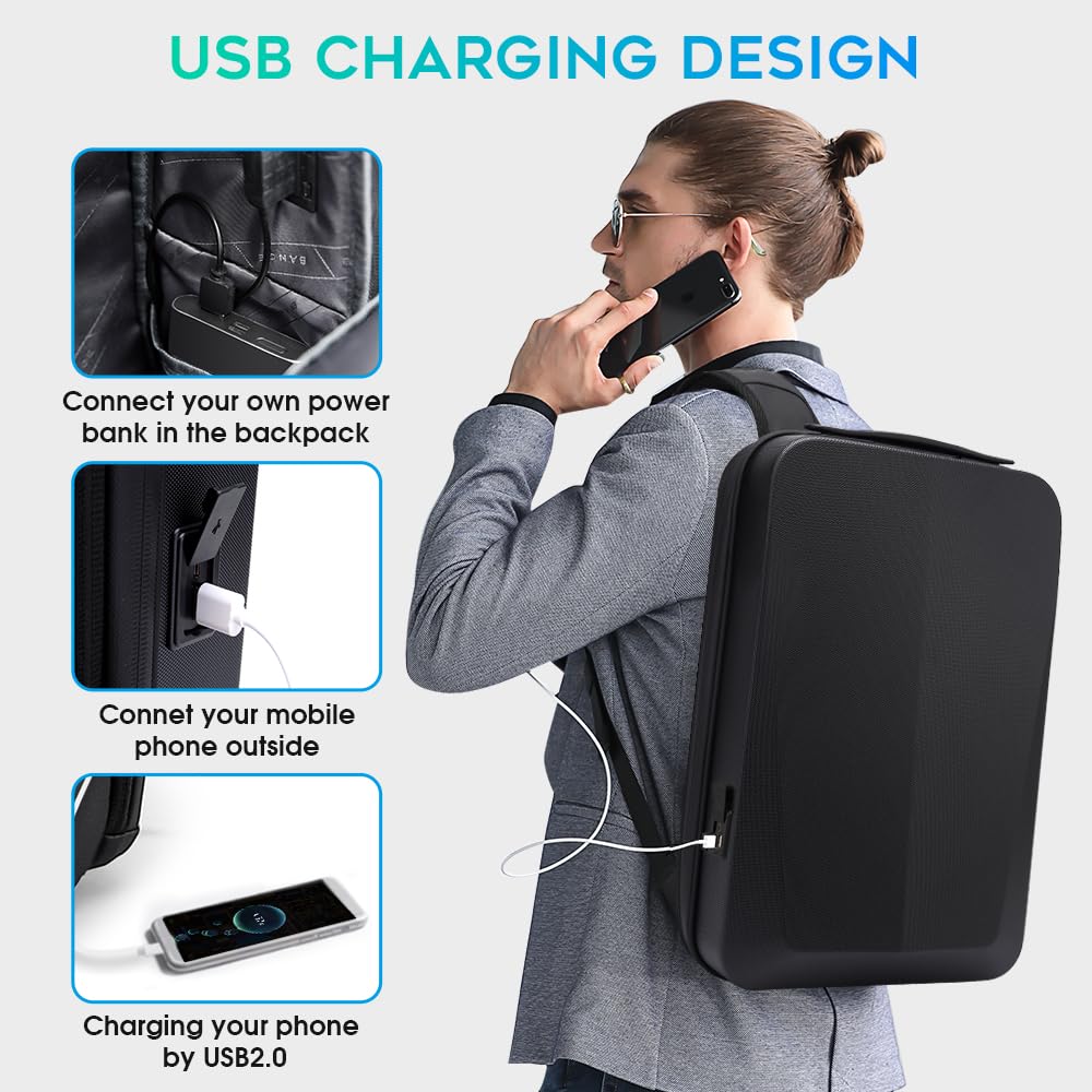 BANGE Laptop Anti-theft backpack Hard Shell Expandable Commute backpack can Hold 15.6 inch laptop for men and women, Black, Large, Anti-theft