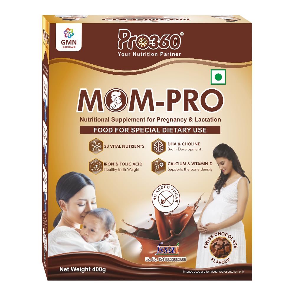 Pro360 MOM Protein Powder Nutritional Supplement for Pregnant & Lactating Women – Complete Maternal Nutrition during Pregnancy – Swiss Chocolate Flavor – (400+400) g Pack of 2