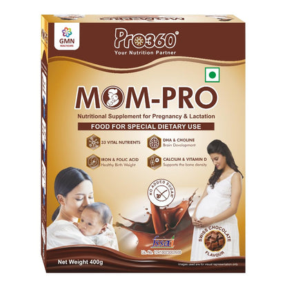 Pro360 MOM Protein Powder Nutritional Supplement for Pregnant & Lactating Women – Complete Maternal Nutrition during Pregnancy – Swiss Chocolate Flavor – (400+400) g Pack of 2