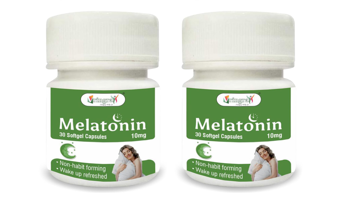Vringra Melatonin 10mg | Sleeping Pills | Sleep Capsules | Sleeping Capsules | Sleeping Aid 30 Softgel Cap (Pack of 2)