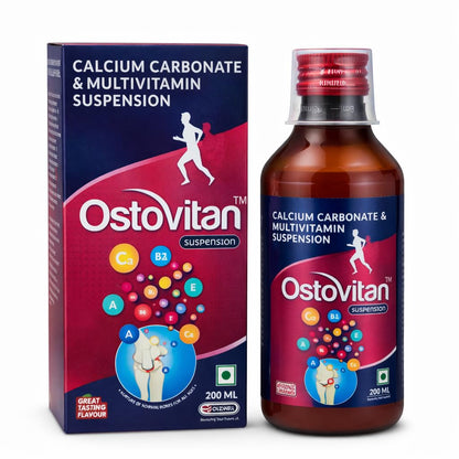 Ostovitan Calcium Carbonate & Multivitamin Suspension 200ml | With Vitamin D3, B12, A, C & E | Bone Health & Immunity Support | Health Supplement for Men & Women