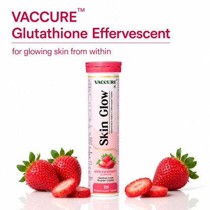 VACCURE Skin Glow Effervescent Tablets - Glutathione & Vitamin C for Skin Brightening & Antioxidant Support - 20 Tablets - Delicious Strawberry Flavor