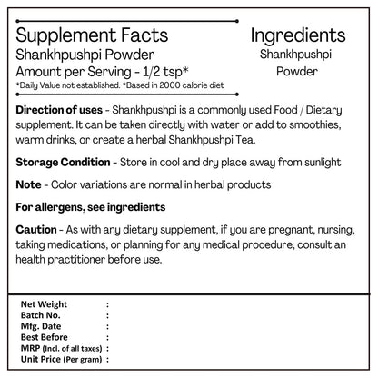 H&C Herbal Ingredients Expert Shankhpushpi Powder/Convolvulus pluricaul- image 3