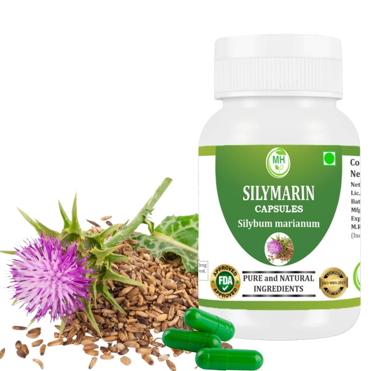 Morsan Healthcare Silymarin Milk Thistle Extract 500 mg Capsules (Silymarin 80%) | Herbal Supplement | 60 Vegetarian Capsules | Standardized Botanical Extract | Plant-Based Formula | (PACK OF 1)