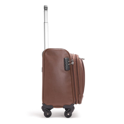 NOVEX PU Brown Laptop Trolley Bag | 42cm Lightweight Cabin Luggage | 4 Wheels Spinner Pilot Trolley | Polyester Overnighter Backpack for Business Travel, Men & Women | Durable Travel Bag