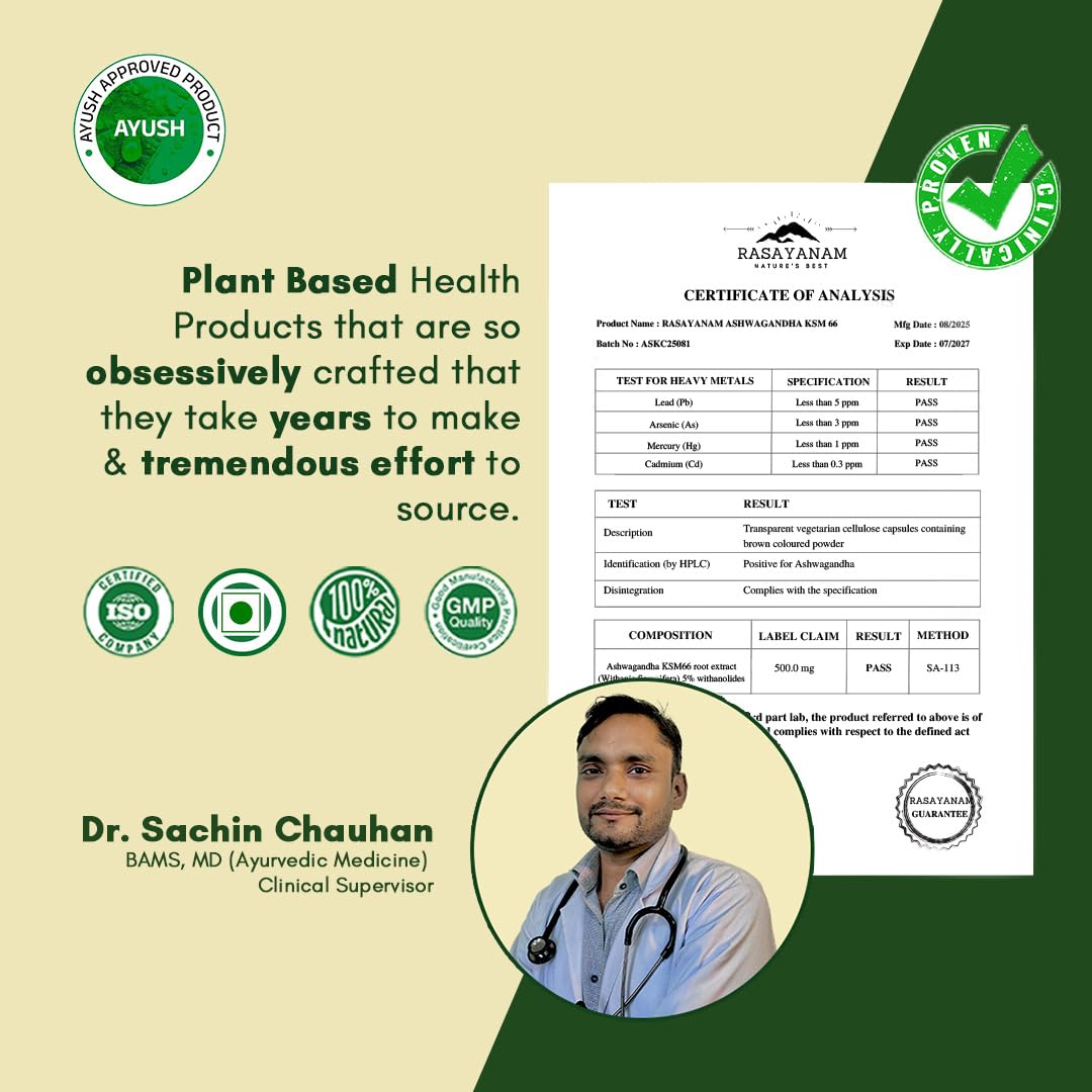 Rasayanam Ashwagandha KSM-66 (500 mg) | Extra Strength Natural Formulat- image 4