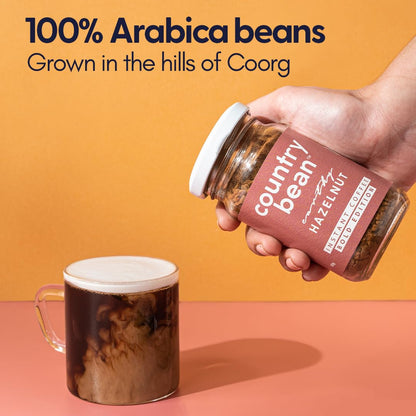 Country Bean Hazelnut Instant Coffee Powder 50 G | Arabica, Freeze-dried, Flavoured coffee | No Added Sugar | Makes 25 Cups