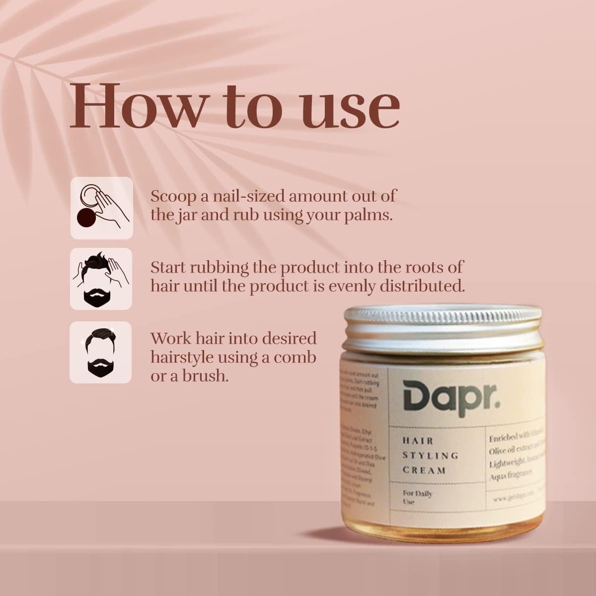 Dapr. Hair Styling Cream (100 grams) for Daily use | Enriched with Olive oil extract and Linseed oil |