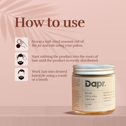 Dapr. Hair Styling Cream (100 grams) for Daily use | Enriched with Olive oil extract and Linseed oil |