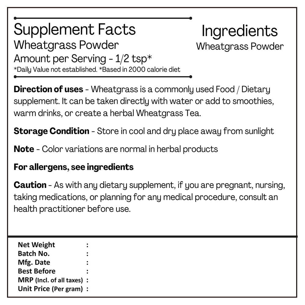 H&C Herbal Ingredients Expert Natural Wheat grass Powder | Ayurvedic Nu- image 2