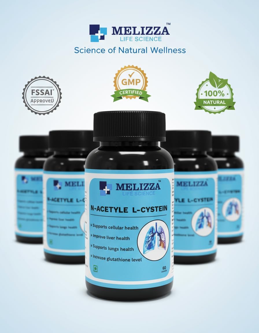 Melizza Life Science N-Acetyl L-Cysteine 600mg Capsules 60 Count | Vegetarian Capsules | Daily Wellness & Nutritional Support Supplement-PK-2