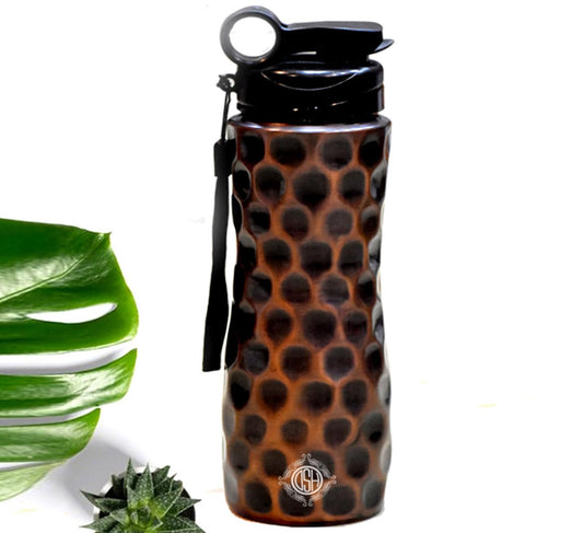 DSH Copper Water Bottles for 1 Litre, Pure Copper Handcrafted, Joint Free, Leak Proof, Travel Purpose and for Ayurvedic Health Benefits (Sipper DA)