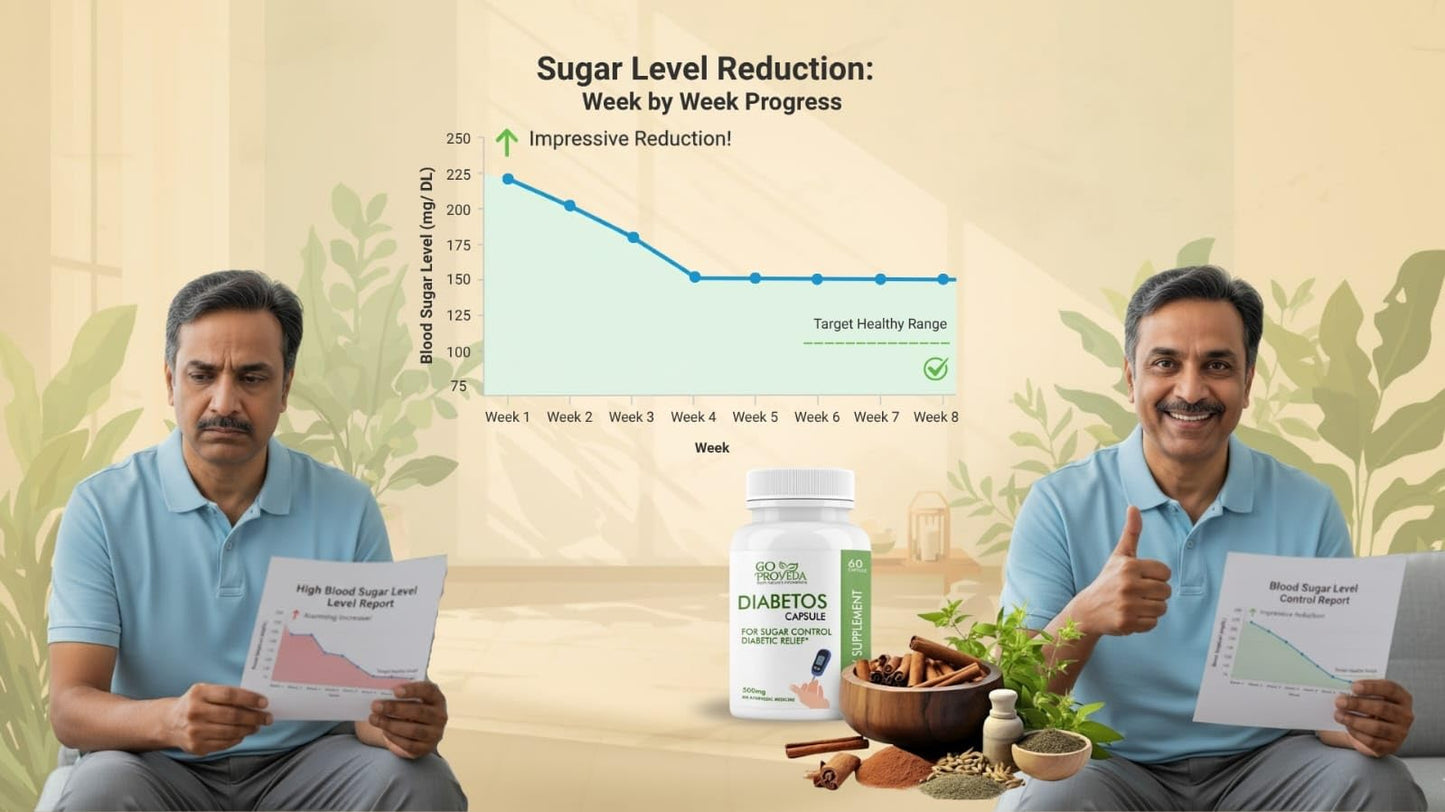 GoProVeda Diabetos Capsules | Ayurvedic Medicine for Blood Sugar & Diabetes Care | Karela, Jamun, Giloy & 9 More Herbs | 60 Capsules