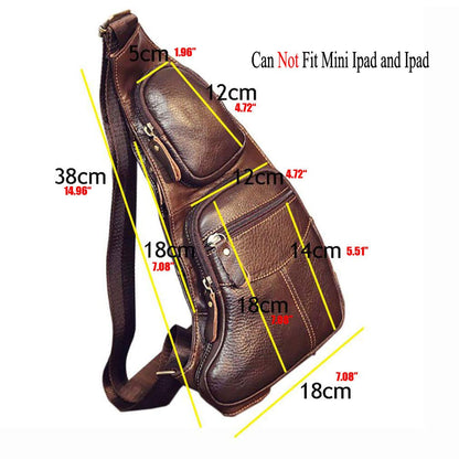 Hebetag Men's Vintage Leather Sling Bag Backpack Crossbody Shoulder Chest Day Pack Backpacks One Size Coffee