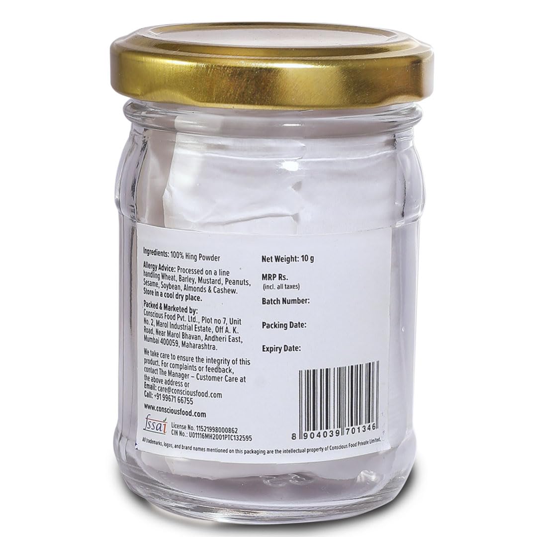 Conscious Food Asafoetida | 100% Pure Hing | Non Compounded | 10g | Extra Strong & Hand Pounded