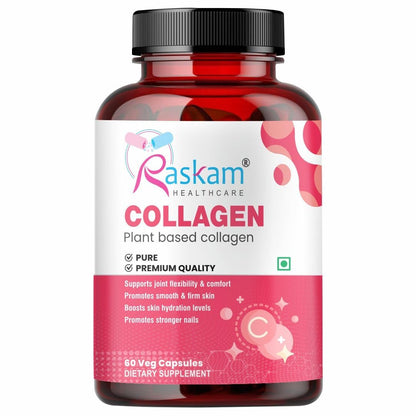 Raskam Plant Based Collagen- Anti-Aging Supplements For Women,Natural,Youthful Glow,Wrinkle-Free Skin,Promotes Skin Regeneration,Improves Skin Elasticity,Silica&Hyaluronic Acid-60 Capsules