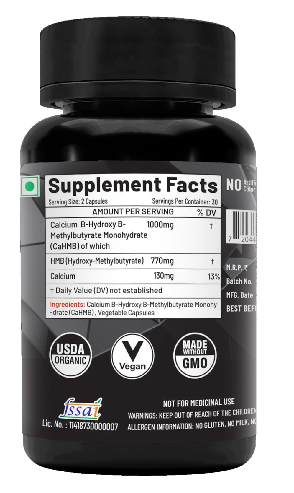 NutriJa HMB 1000MG Capsules (Beta-Hydroxy Beta-Methylbutyrate) - Pure HMB | Prevents Muscle Breakdown, Faster Recovery, Strength (60 Capsules)