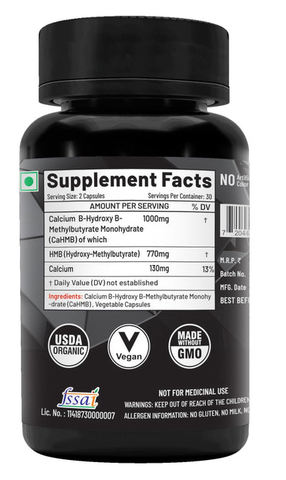 NutriJa HMB 1000MG Capsules (Beta-Hydroxy Beta-Methylbutyrate) - Pure HMB | Prevents Muscle Breakdown, Faster Recovery, Strength (60 Capsules)