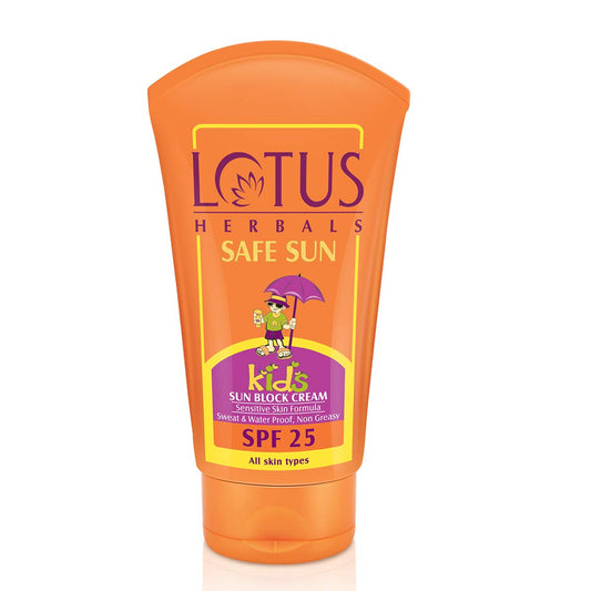 Lotus Herbals Safe Sun Kids Sunblock Cream SPF 25, Sensitive Skin Formula, Sweat